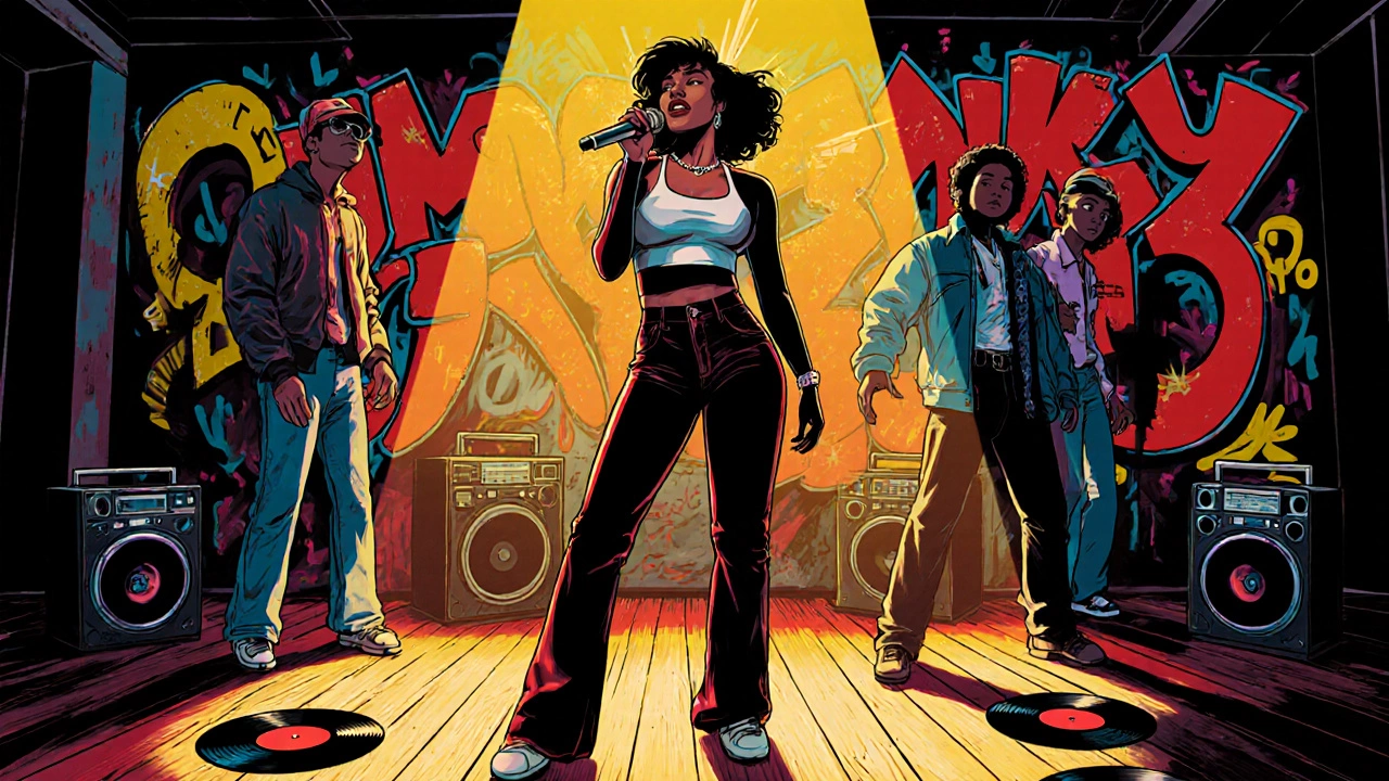 Sha‑Rock and The Funky 4+1 performing on stage for their 1979 remix recording.