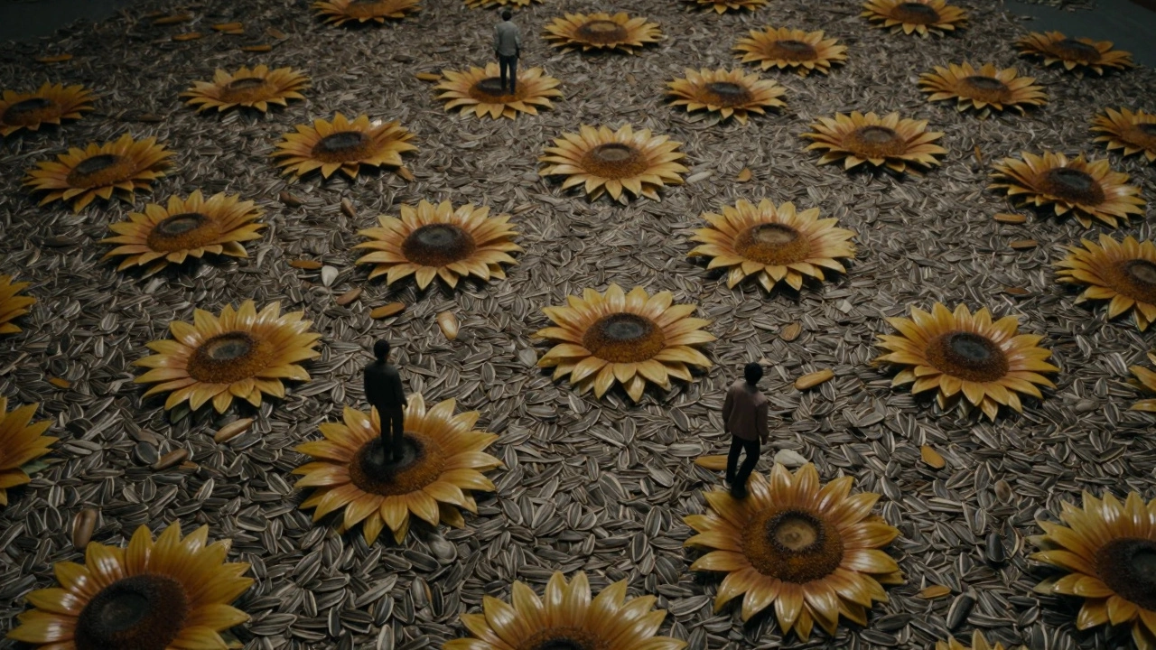 A vast floor covered in thousands of hand-painted porcelain seeds.