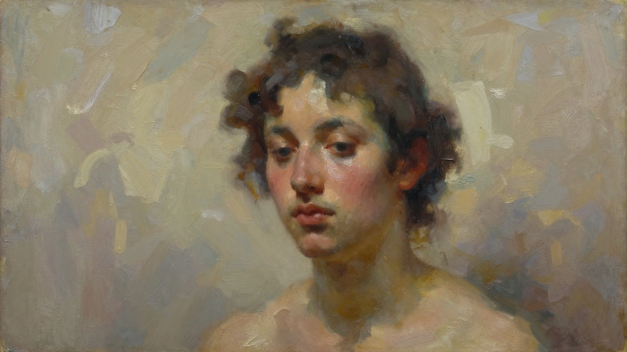 A detailed portrait with background being softly blended using dry brush techniques.