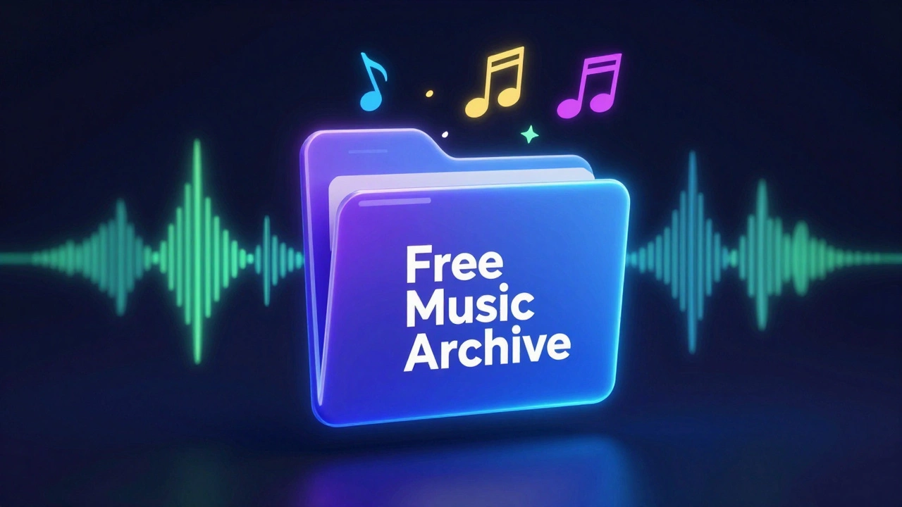 A digital illustration of music notes emerging from a glowing floating folder.