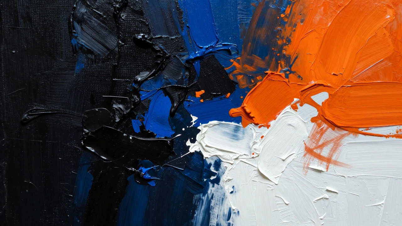 Abstract art with high contrast black, white, and vibrant colors for emphasis