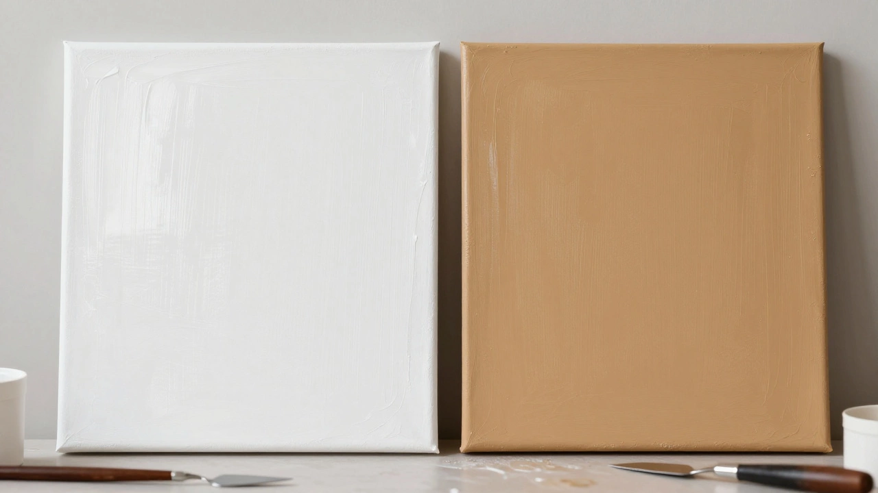 Comparison of white gesso and warm toned ground on canvases