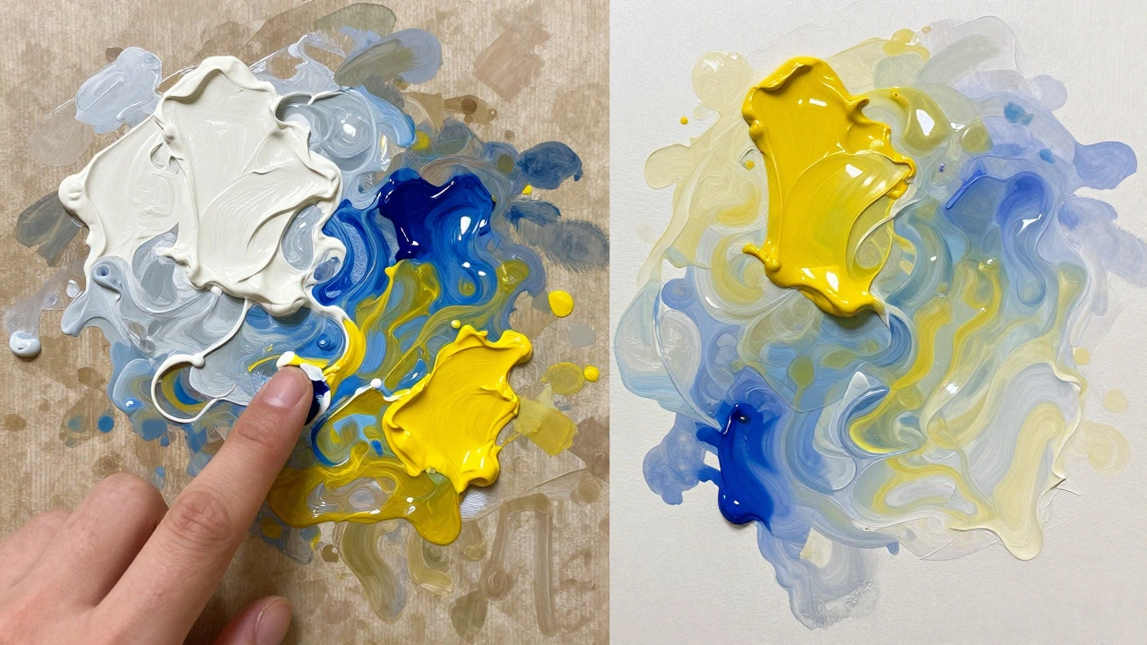 Split view comparing wet blending versus layered glazing oil painting techniques