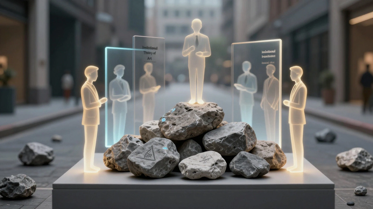 Surreal art showing how context turns ordinary rocks into valuable art