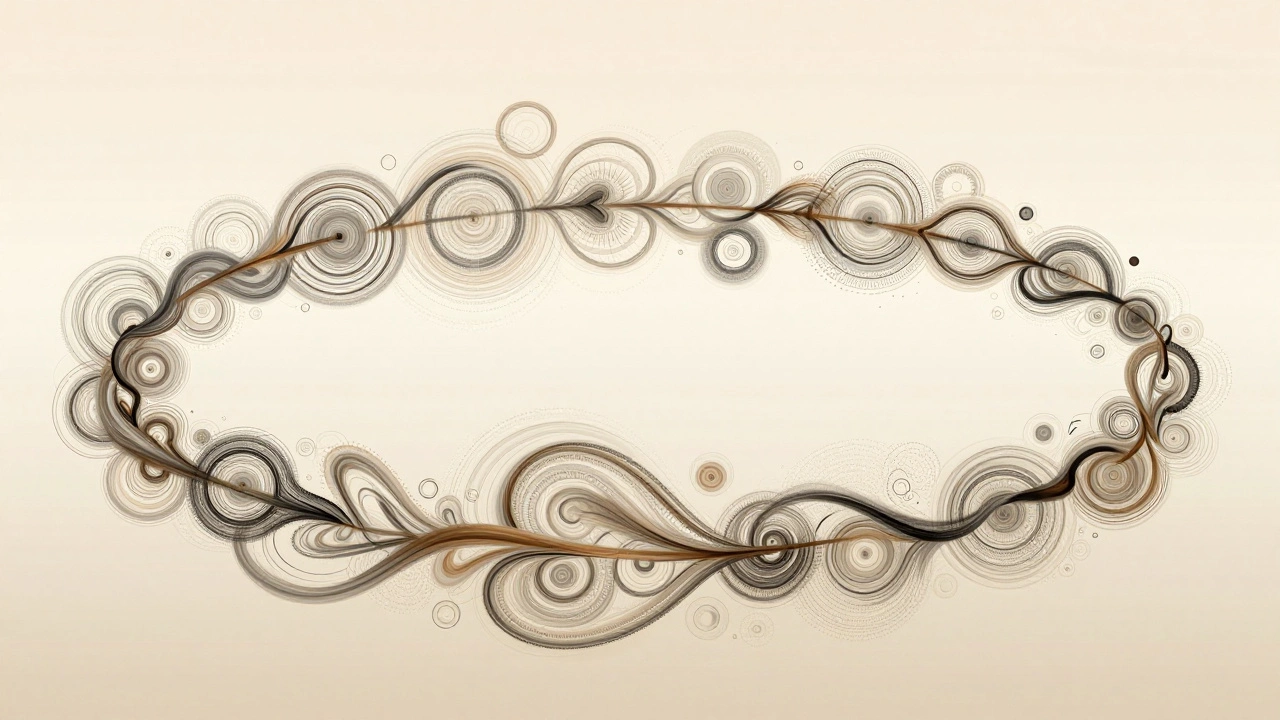 Swirling lines and repeating patterns guiding the eye in a harmonious flow