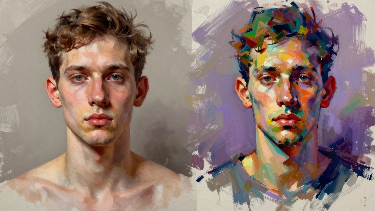 Contrast between realistic and expressive portrait styles