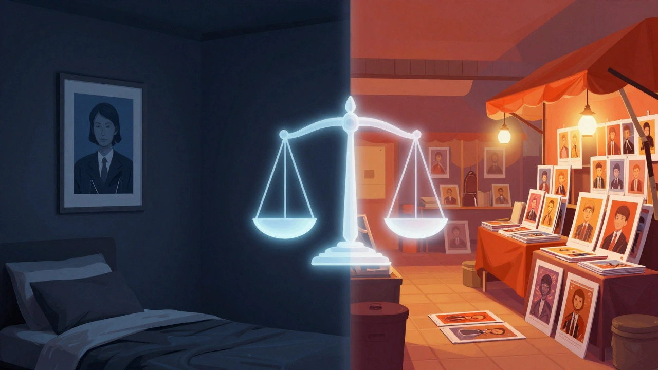 Illustration contrasting private home decor with commercial art sales