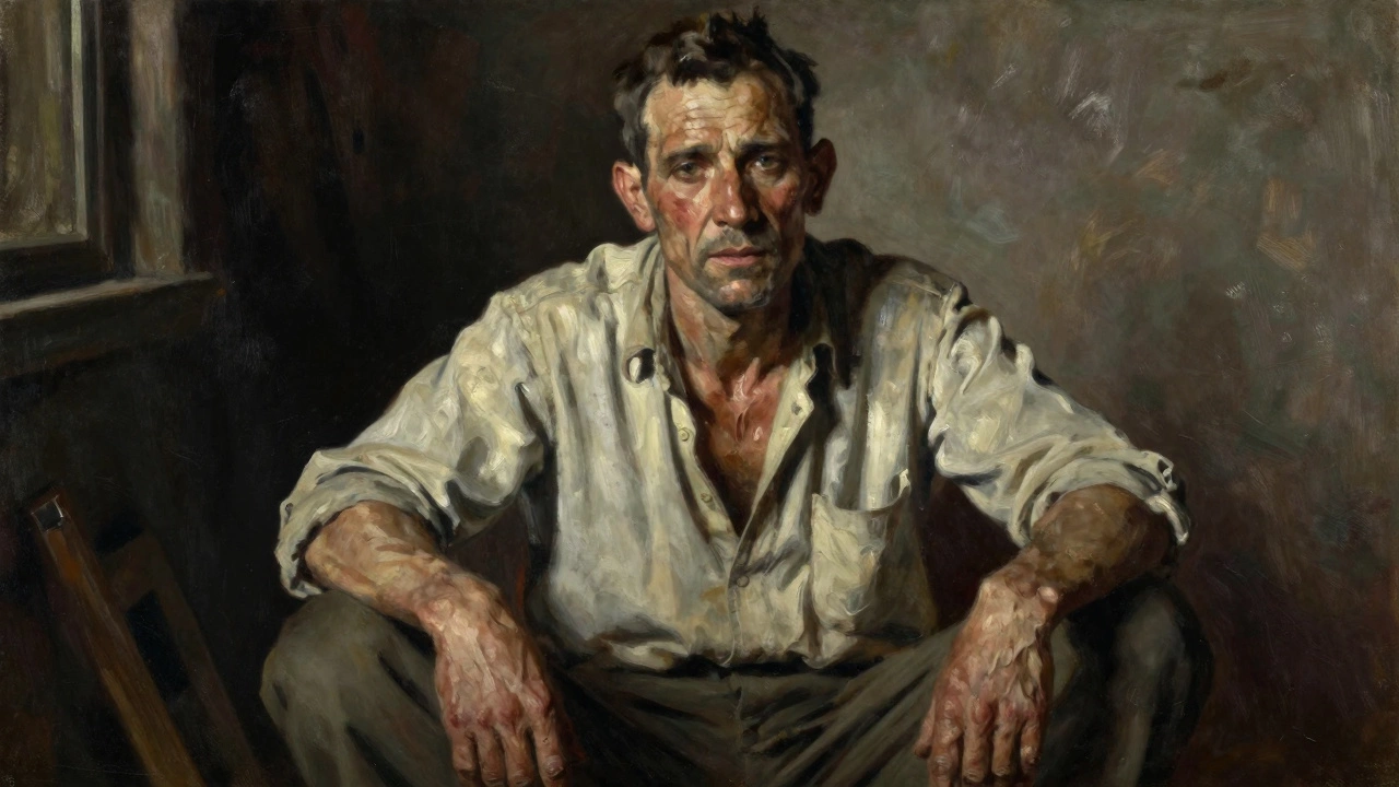Loose Sargent-style painting of a retired soldier showing character through posture and texture.