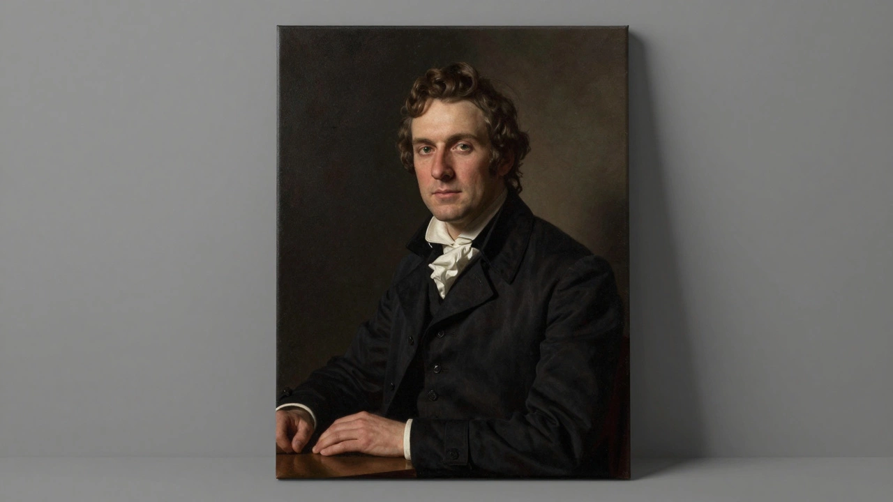 Medium-sized three-quarter portrait painting in a studio