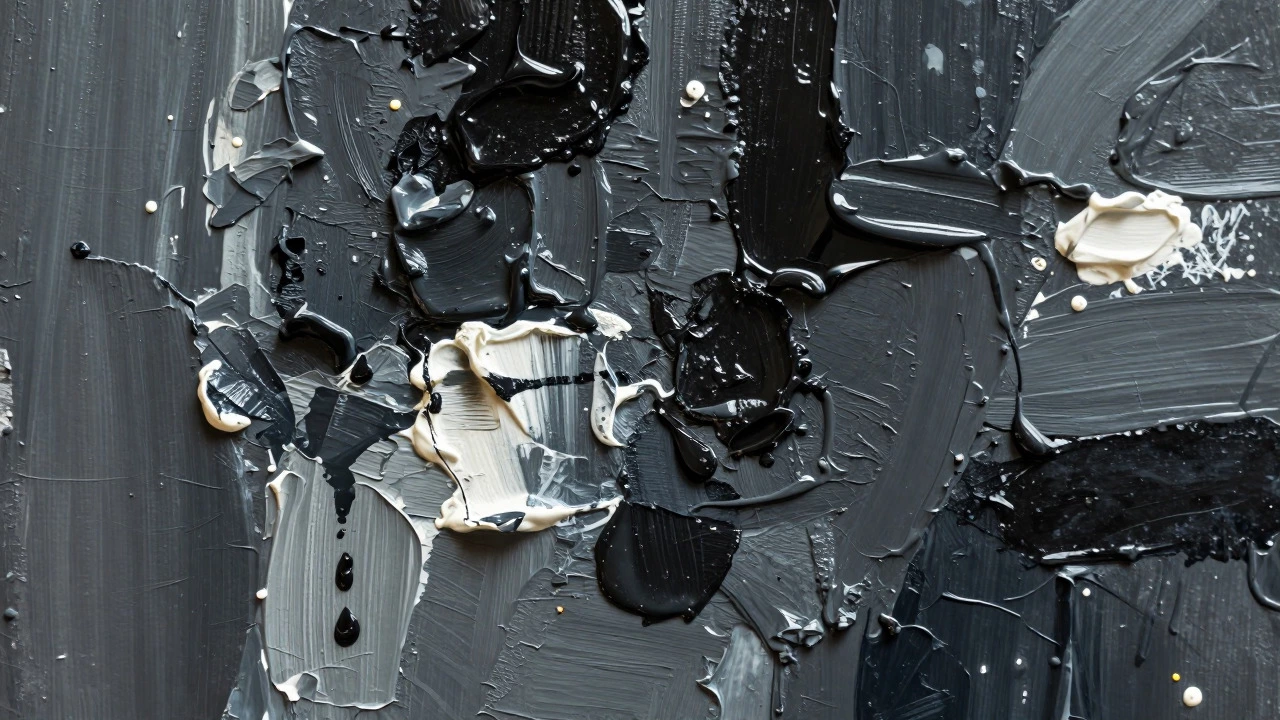 Close-up texture of thick impasto paint on an abstract canvas