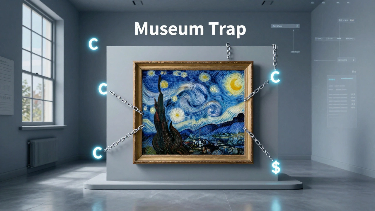 Conceptual art showing digital copyright chains binding a photo scan.